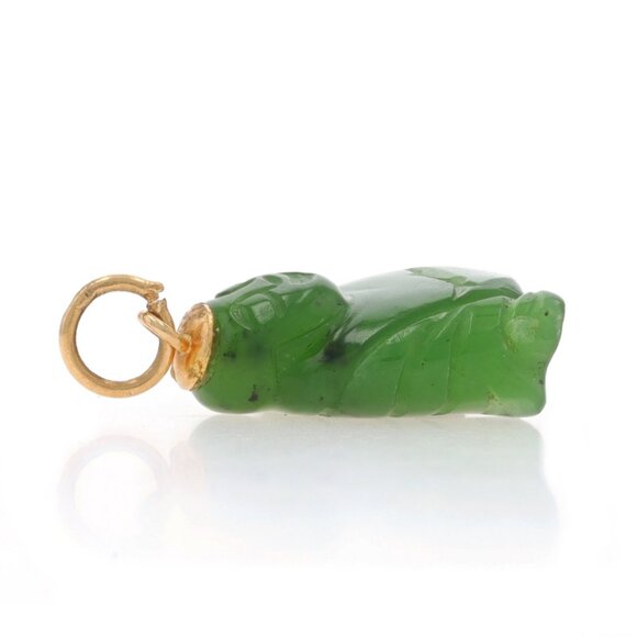 Yellow Gold Nephrite Jade Joyful Buddha Pendant - 14k Carved - Picture 2 of 3